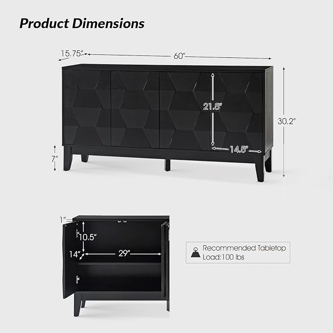HULALA HOME Mid Century Sideboard Buffet Cabinet - Image 2