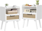 Lerliuo Rattan Nightstands Set of 2, Bedside Table by Lerliuo