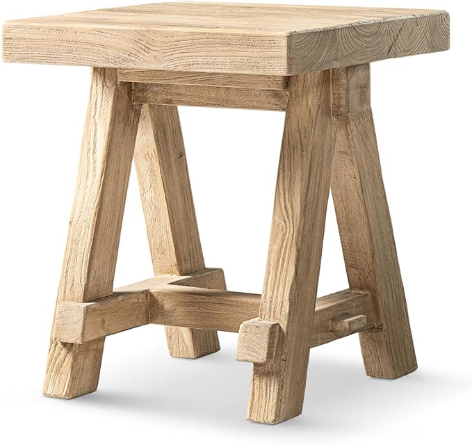 Hawthorne 18" Square Reclaimed Elm Trestle Side Table Heritage Light Natural - Image 4