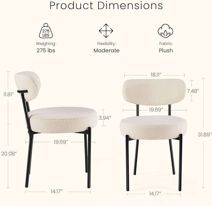 DUMOS Dining Chairs Set of 2, Mid Century Modern Chair Round Upholstered Curved - Image 2