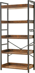 HCHQHS Adjustable 5 Tier Open Bookcase, Rustic Farmhouse Book Shelves, by HCHQHS