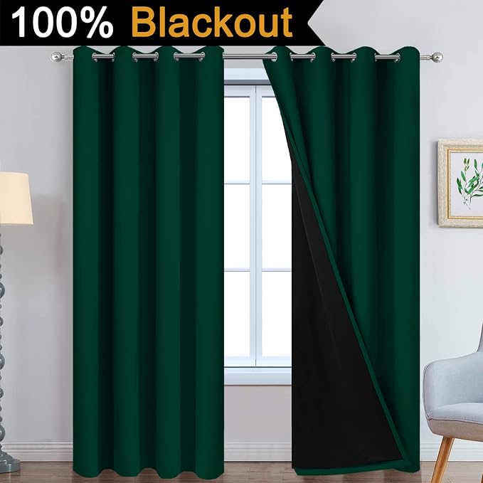 Yakamok Dark Green 100% Blackout Curtains 90 Inches Long 52" Wide 2 Panels | - Image 2