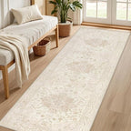 2'6''x8' Hallway Washable Runner Rug: Kitchen Carpet Beige White | Vintage Boho - Image 2