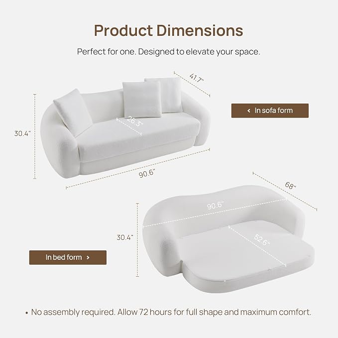 SICOTAS 90.6" Curved Convertible Sofa Couch Bed - Image 2