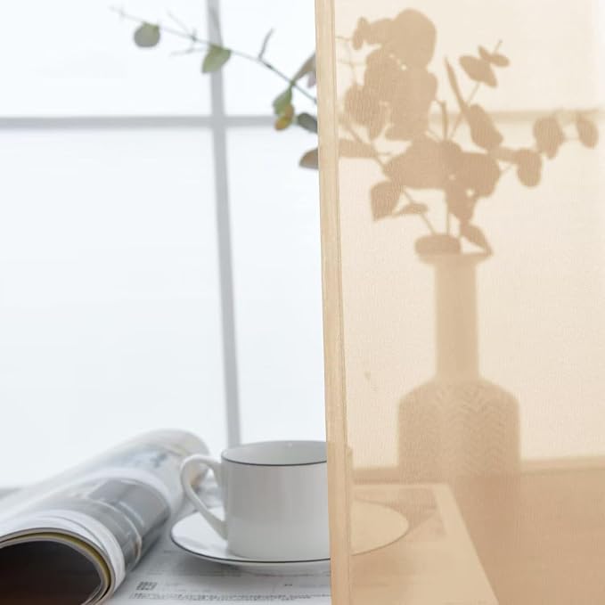 SpaceDresser Basic Rod Pocket Sheer Voile Window Curtain Panels Apricot 1 Pair - Image 4