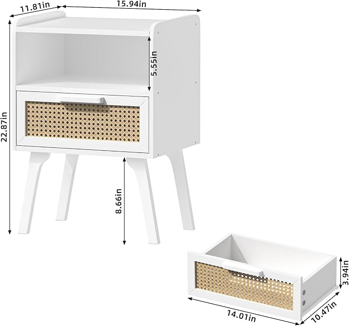 Lerliuo Rattan Nightstand, Bedside Table - Image 3