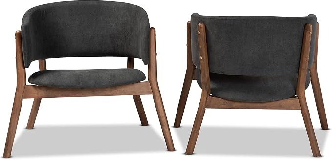 Baxton Studio Baron Mid-Century Modern Dark Grey Fabric Upholstered and Walnut - Image 4