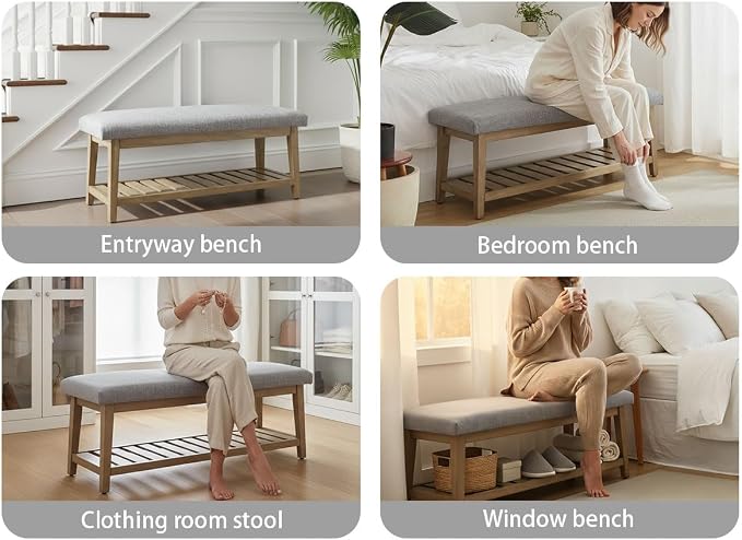 Zihanhome Entryway Bench, Chenille Upholstered Shoe Benches - Image 4