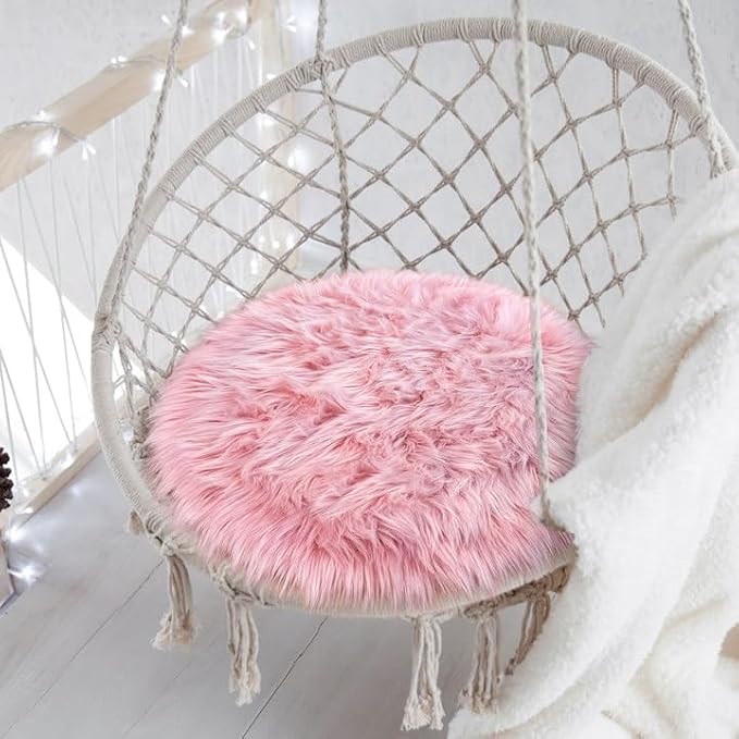 15.7 Inches Mini Pink Round Faux Fur Sheepskin Area Rug, Fluffy Small Circle by TENNOLA