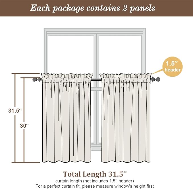 Chyhomenyc Sage Green Sheer Curtains 30 inch Length 2 Panels, Light Filtering - Image 5