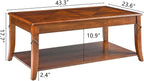 Solid Wood Coffee Table with Storage Shelf, Mid Century Modern Rectangle Coffee - Image 2