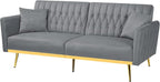 70” Velvet Futon Sofa Bed with 2 Pillows and Adjustable Armrests, Convertible - Image 8