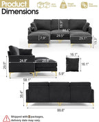 Karl home 99.6" Sectional Sofa, U-Shaped Chenille Upholstered Couch - Image 2