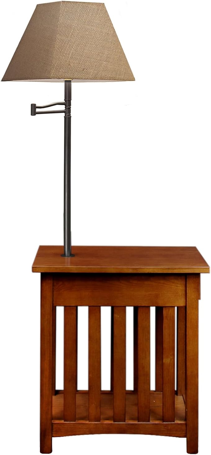 Leick Home Mission End Table, Solid Wood, Built-In-Lamp, 1 Drawer, Bottom - Image 5