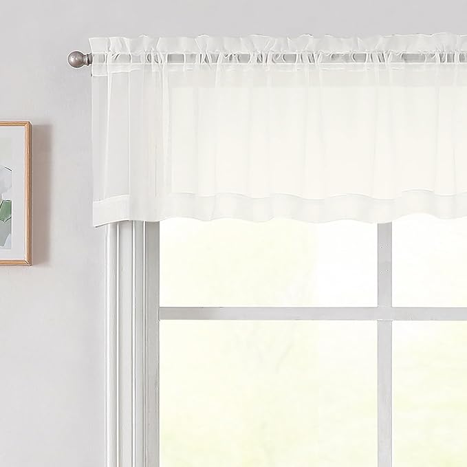 Ivory Valances for Windows, Ivory Sheer Curtains 14 Inch Length 2 Pack Kitchen by WelvetBLK