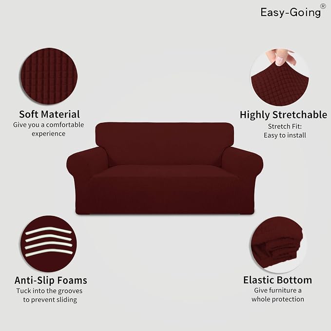 Easy-Going Stretch Oversized Loveseat Couch Covers Washable Wine | 1-Piece - Image 3
