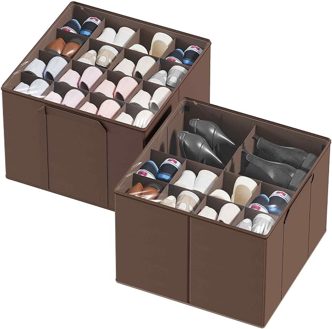 SpaceAid Shoe Organizer for Closet, 2 Pack Foldable Shoe Storage Containers by SpaceAid