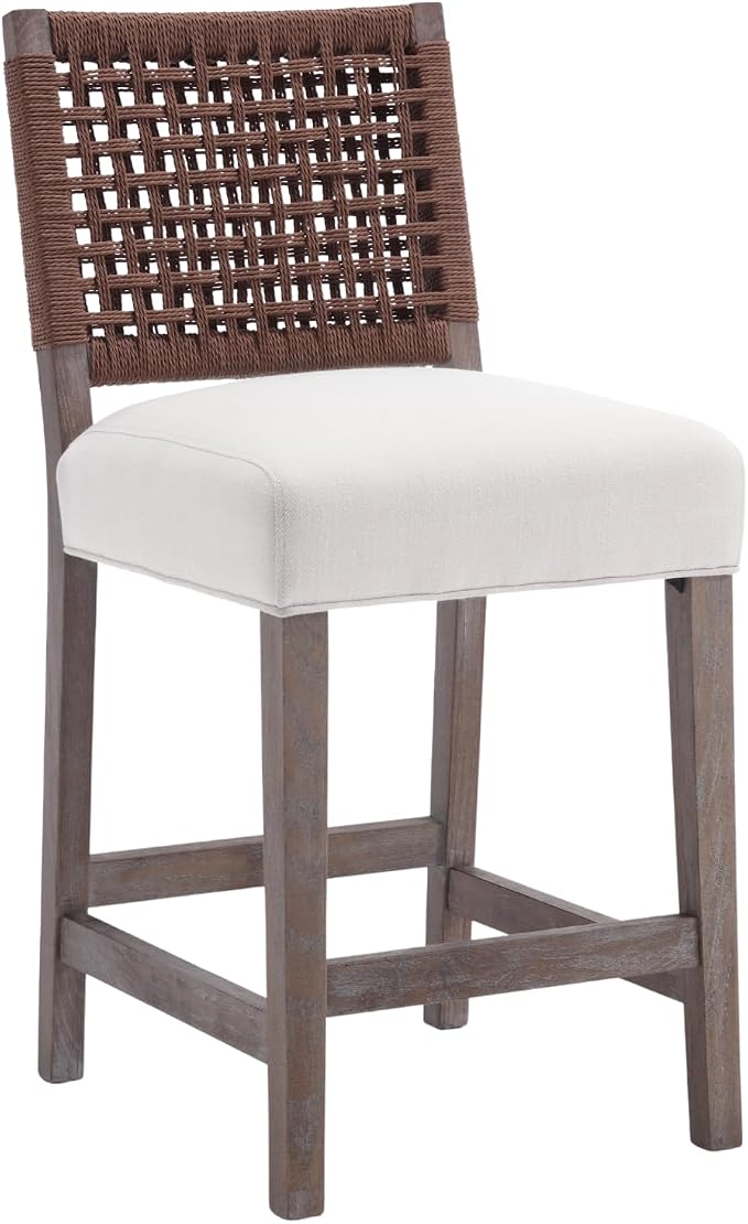 27-Inch Midcentury Modern Counter Stools, Wooden Wicker Stool Chairs - Image 9