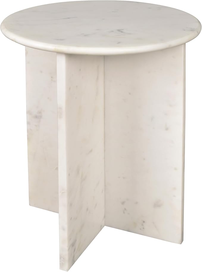 JONATHAN Y Javier Solid White Marble End Table, 17.75" Round Modern Accent Side - Image 3