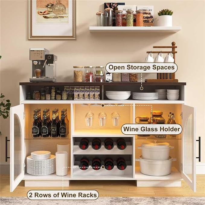 Wine Bar Cabinet, Arched Glass Doors, Wine Rack, Adjustable Shelves, Sideboard - Image 6
