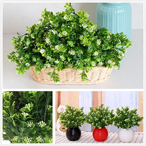 CATTREE Artificial Plants, Faux Plastic Bean Flowers Shrubs Fake Grass Leaves Simulation Greenery Bushes Indoor Outside Home Garden Office Yard Verandah Wedding Decor - 4 Pcs - Image 6