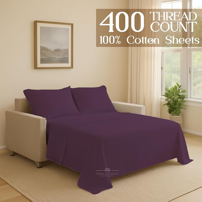 Sleeper Sofa Bed Sheet, 100% Cotton 400 Thread Count, 4 Piece Set, Deep Pocket - Image 2