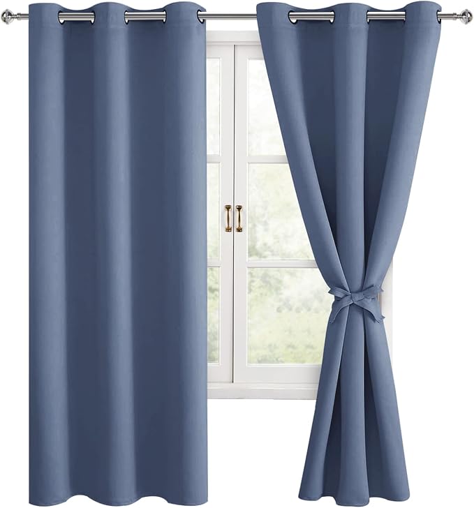 Blackout Curtains for Bedroom, 42 x 72 Inch Long Blue Haze 2 Panels | Thermal by Hiasan
