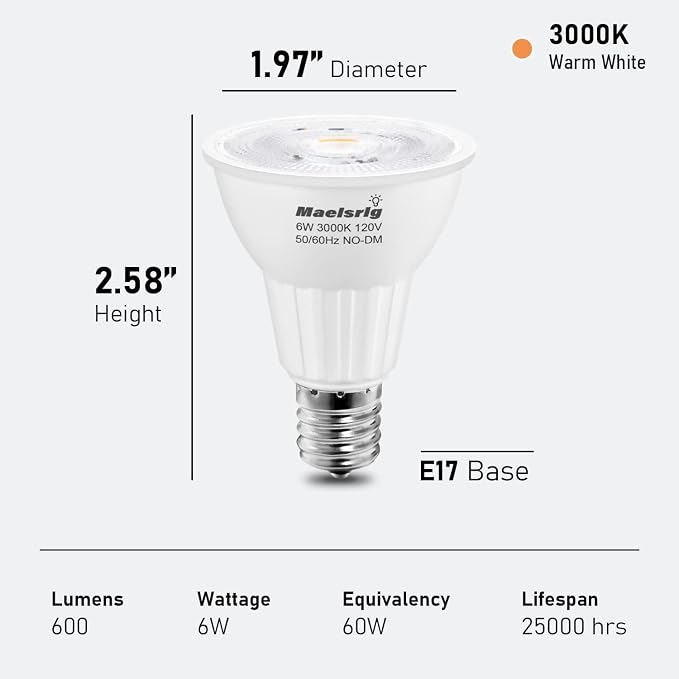 Maelsrlg E17 LED Bulb 6W, Intermediate Base Spotlight Bulb, Warm White 3000K - Image 3
