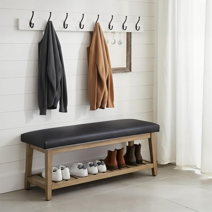 Zihanhome Entryway Bench, PU Leather Upholstered Shoe Benches - Image 3