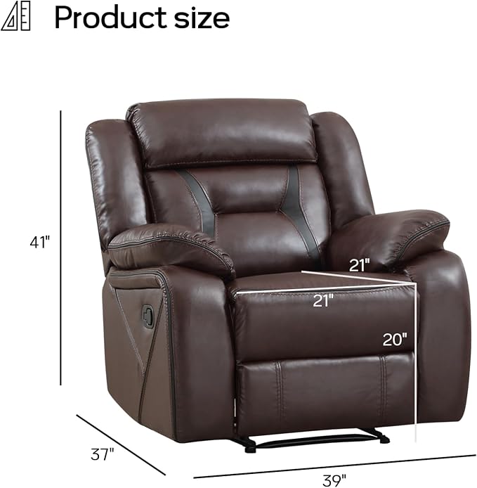 EBELLO Faux Leather Manual Recliner Chair, Modern Design Single Reclining Sofa - Image 2