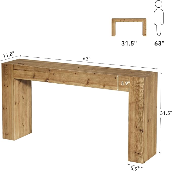 Solid Wood Console Table, 63-Inch Farmhouse Sofa Table Behind Couch - Image 2
