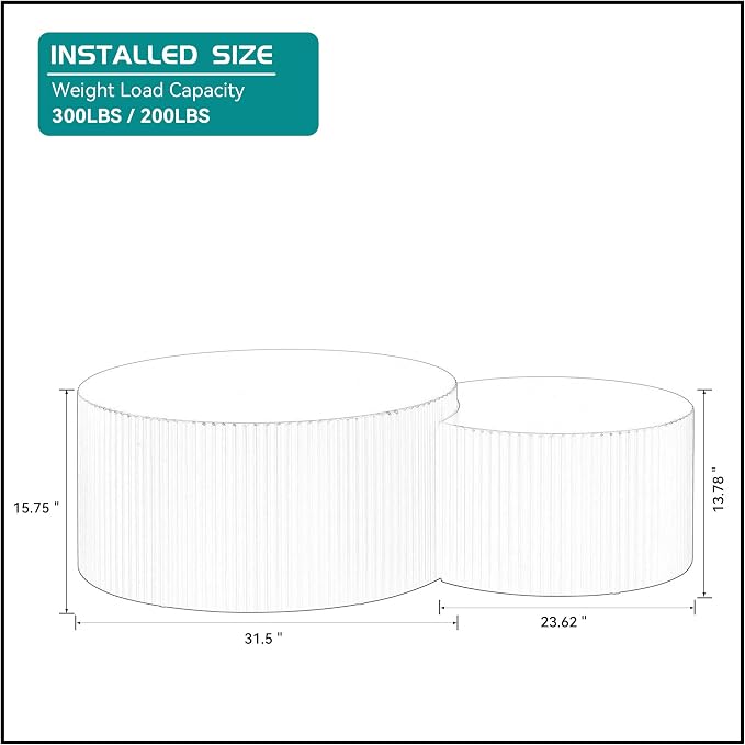 55.12'' Black Round Nesting Coffee Table Set of 2, Modern Side End Table - Image 2