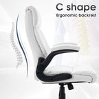 High Back Office Chair with Flip-up Armrests, Leather Comfy Desk Chair with - Image 4