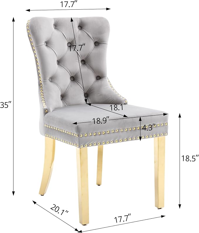 KCC Velvet Dining Chairs Set of 6, Upholstered High-end Tufted Dining Chair - Image 3