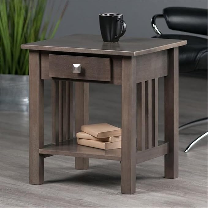 Pemberly Row Transitional Solid Wood Storage End Table, Oyster Gray Finish - Image 2