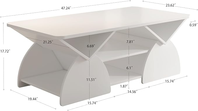 Modern White Coffee Table 47 in, Rectangular Living Room Table - Image 2