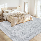 8x10 Area Rugs Living Room: Bedroom Neutral Washable Carpet Gray | Vintage Boho - Image 2