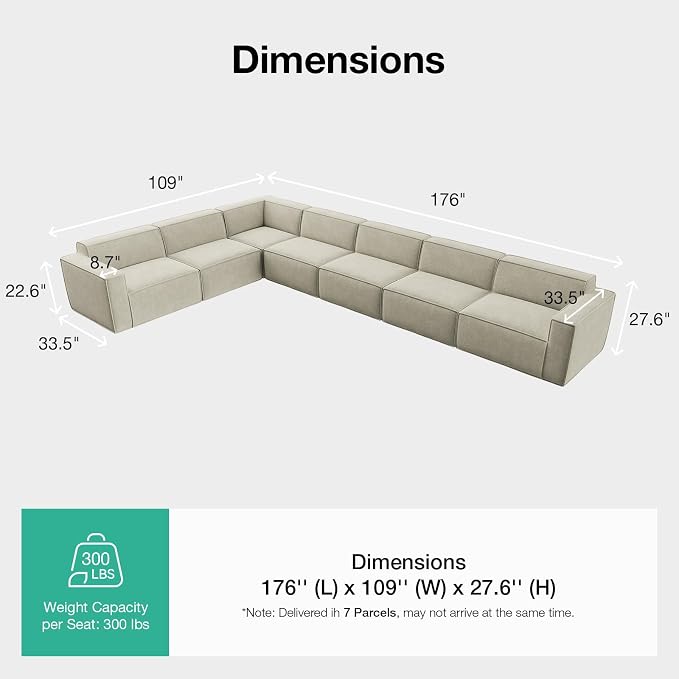Novilla 176" Modular Sectional Sofa, No Assembly Cloud Sectional Couch - Image 2