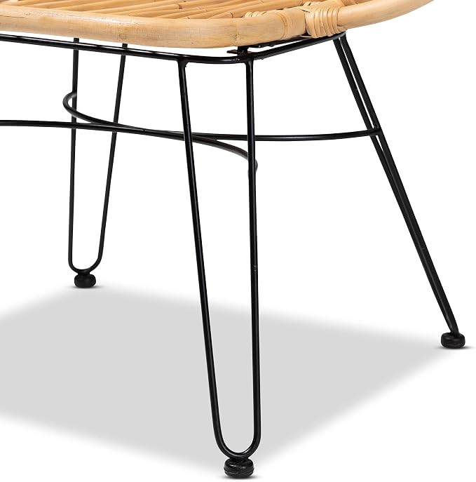 bali & pari Garan Modern Bohemian Natural Rattan and Black Metal Accent Chair - Image 9