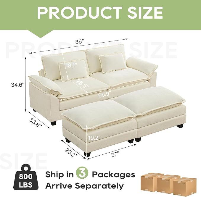 Oprisen 86" Modular Sectional Sofa, Comfy Cloud Couch Sectional Sofa - Image 2