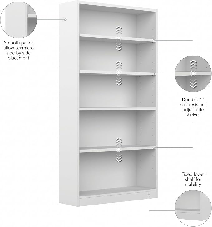 Bush Home Tall 5 Shelf Bookcase, 5 Tier Bookshelf Storage Cabinet - Image 6