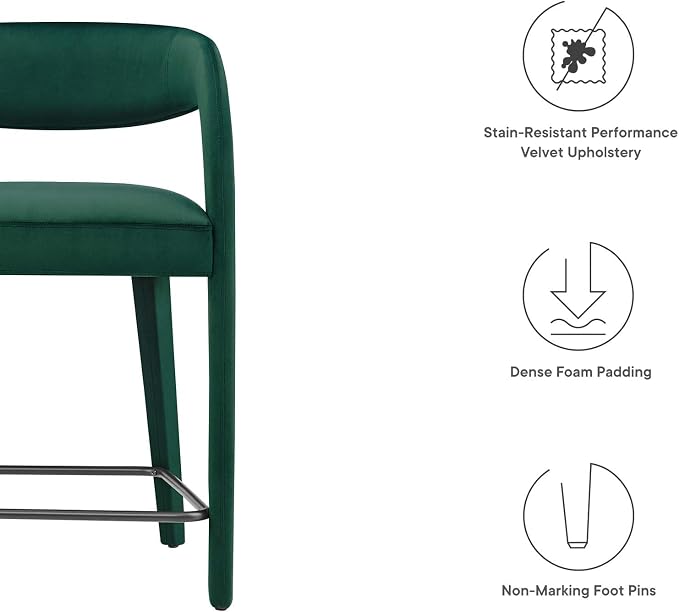 Modway EEI-6566-GRN-BLK Pinnacle Performance Velvet Counter Stool Set of Two - Image 9