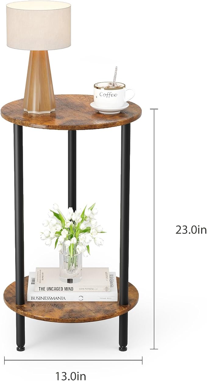 Small Round Side Table, 2-Tier Modern Accent/Bedside Table - Image 2