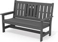 SERWALL Outdoor Bench with Cup Holder, Oversized 58" HDPE Porch Bench Suitable by SERWALL