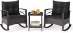 Tangkula 3 Piece Rattan Rocking Chair Set, Patio Rocker Bistro Set by TANGKULA