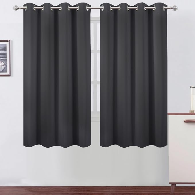 Dark Grey Blackout Curtains 52 x 63 Inch Length/Set of 2 Curtain Panels/Thermal by Lemomo
