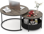 Tangkula Round Nesting Coffee Table Set of 2, Wooden Center End Table by TANGKULA