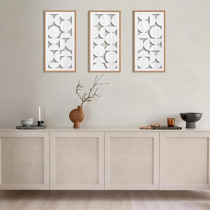IARTTOP White Abstract Wood Wall Art Framed 8x16 Inch Set of 3 Modern - Image 4