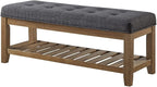 24KF Large Rectangular Upholstered Tufted Linen Fabric Ottoman Bench, Padded - Image 5