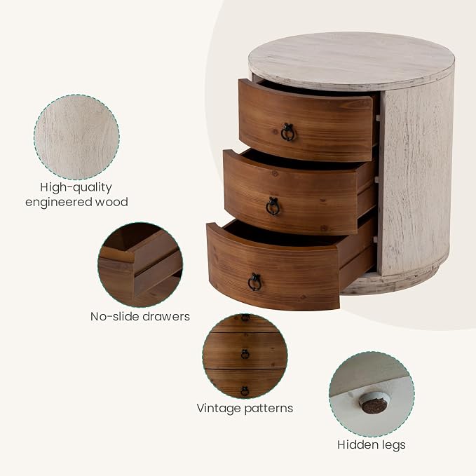 SUNBURY End Table Living Room Small Side Table w 3 Drawers, Farmhouse - Image 8